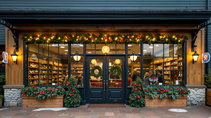 A store front with a bunch of flowers in front of it