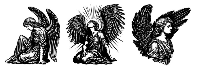 Elegant angel illustration &ndash; divine black vector artwork