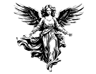 Elegant angel illustration – divine black vector artwork