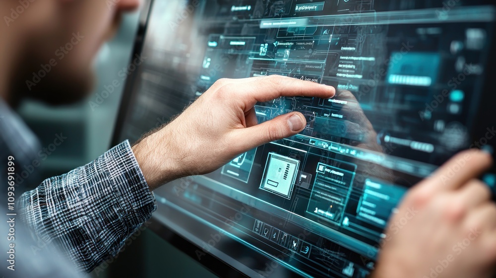 Poster A Person Interacting with a Futuristic User Interface on a Transparent Display
