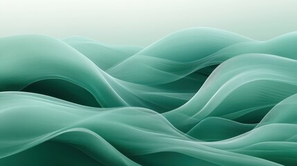 Fototapeta premium Abstract waves in soft green tones create a calming visual effect.