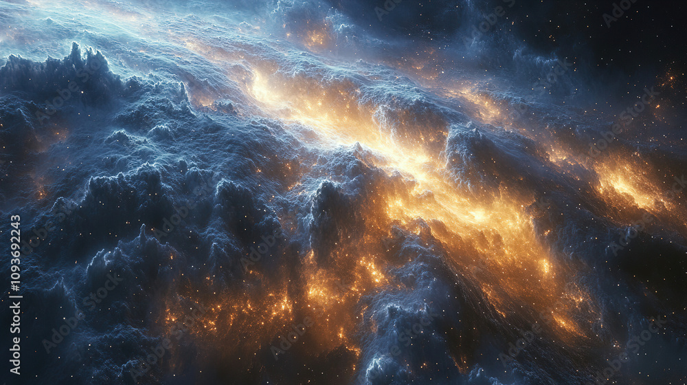 Poster cosmic explosion of stars and gases in a colorful nebula across the dark universe. generative ai