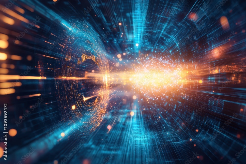 Poster visual representation of abstract energy flow through a dynamic digital space