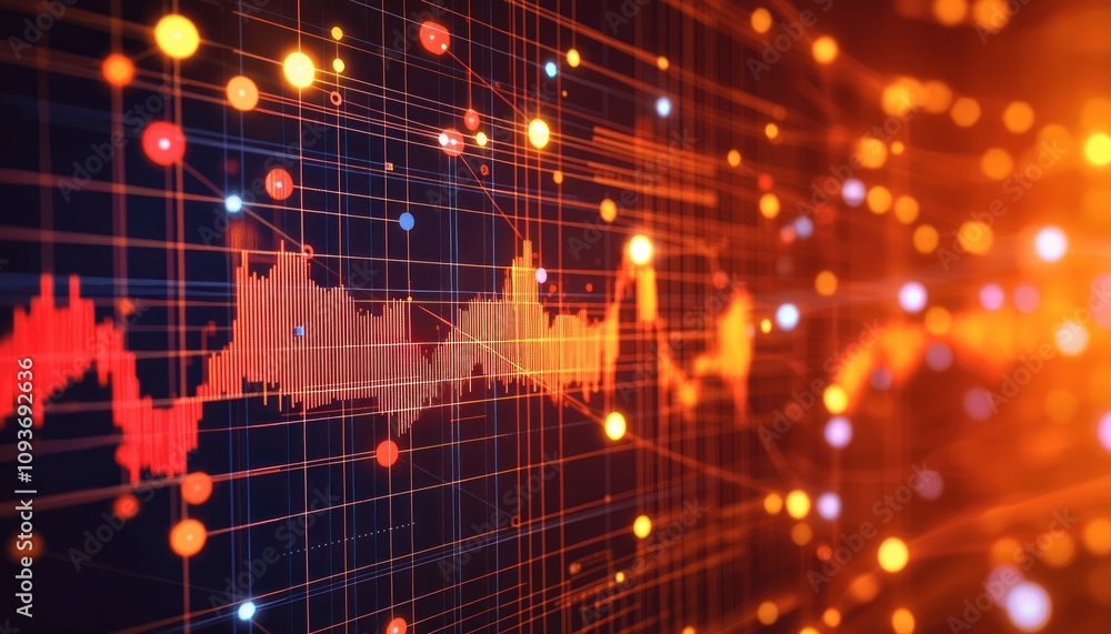 Aufkleber Abstract Digital Network with Orange and Red Data Visualization
