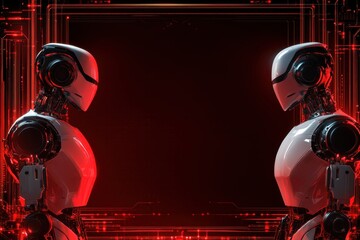 Robots engaged in a futuristic dialogue within a high-tech environment