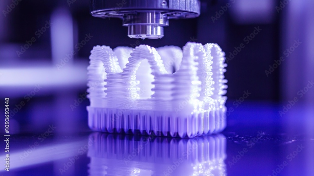 Poster White 3D Printed Object with a Complex Design Being Made by a 3D Printer