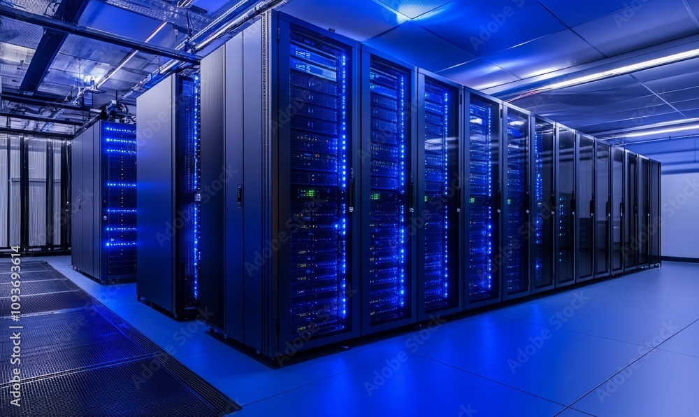 Poster digital server room with data storage infrastructure