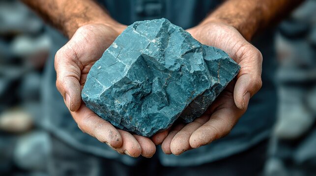 Hands holding raw blue gemstone reflecting nature's unique beauty and geological wonders
