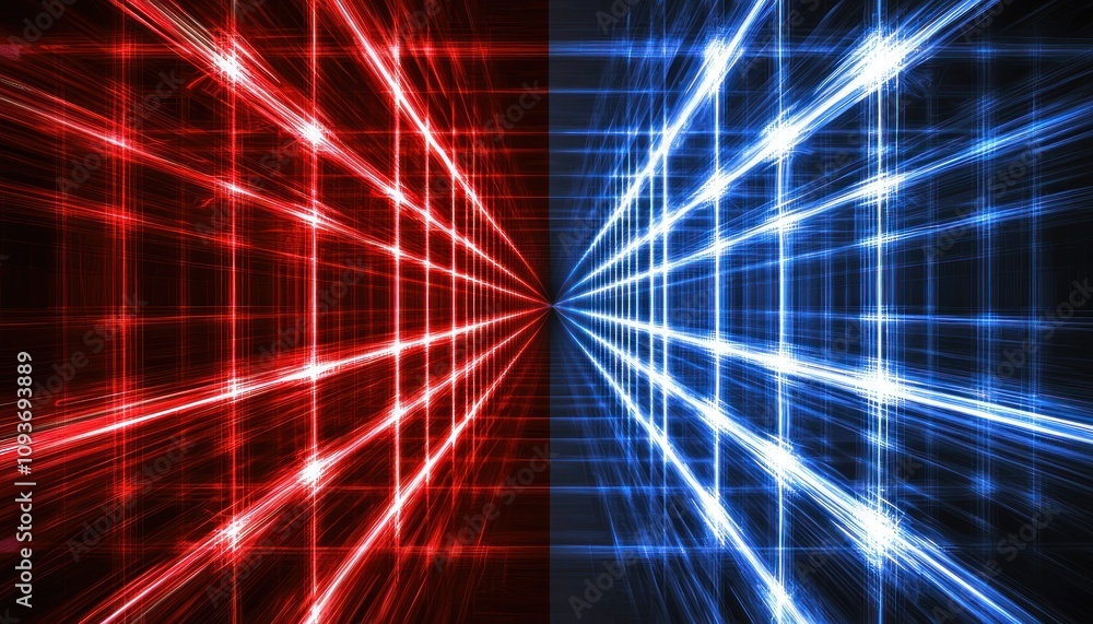 Poster abstract digital grid with red and blue lights