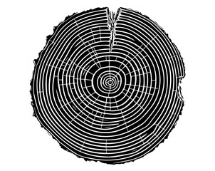 Fototapeta premium Wood log slice design with tree growth rings – black vector style