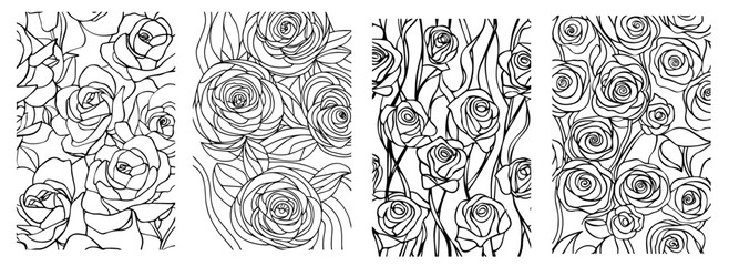 artistic monochrome rose patterns with elegant linework and textures