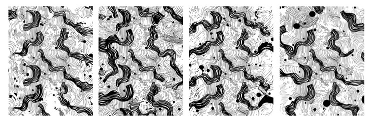 artistic wavy line composition in black and white patter