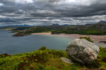Rural Landscape With View Over Gruinard Bay And Beach At The Coast Of The Highlands In Scotland, UK