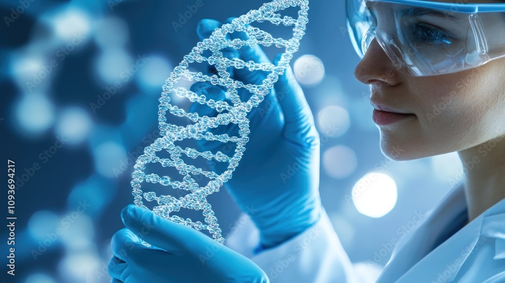 Aufkleber a scientist examining a 3d model of a dna helix