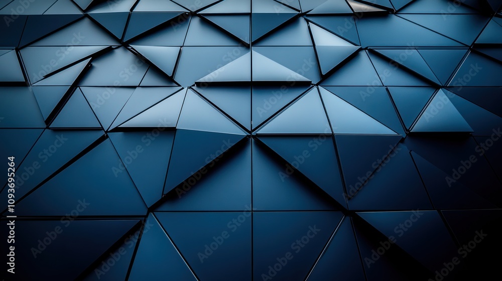 Poster abstract dark blue geometric triangular pattern.