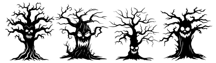 Ghostly tree designs – haunting black ink vector artwork collection