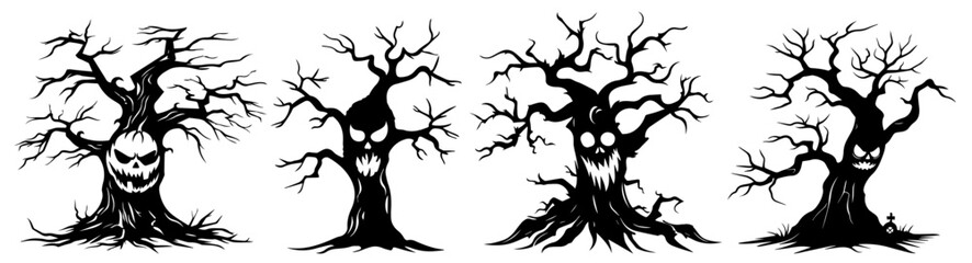 Ghostly tree designs – haunting black ink vector artwork collection