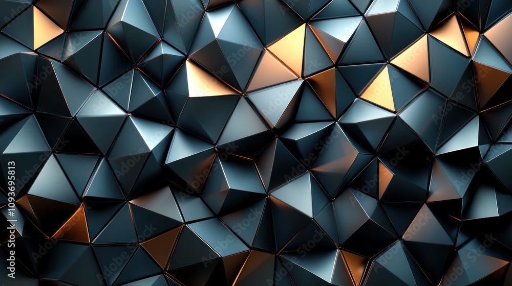 Poster abstract dark metallic geometric triangular pattern.