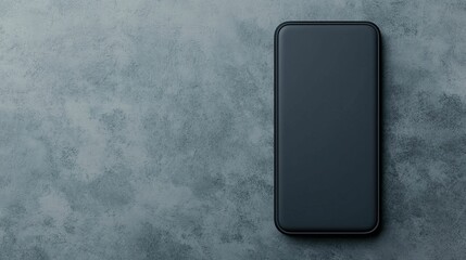 music player audio and interactive concept, A sleek black smartphone rests on a textured surface, showcasing a minimalistic design and modern aesthetic.