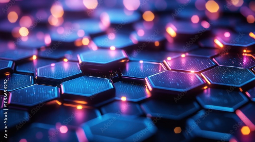 Poster abstract glowing hexagonal network.