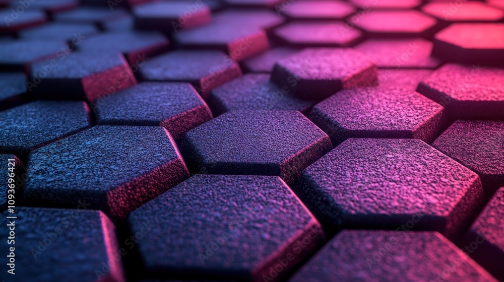 Poster abstract hexagonal pattern with pink and blue gradient.