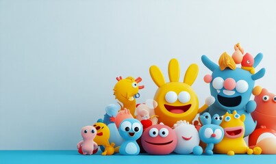 Obraz premium Colorful 3D Illustration of Playful Cartoon Characters
