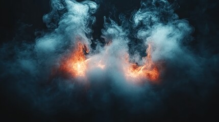 Abstract smoky background with orange and blue lighting.