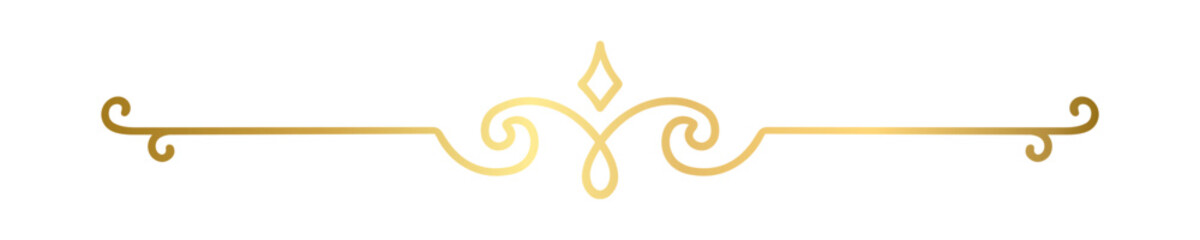 Gold text divider doodle. Wedding decorative element. Divider ornament, border, vintage line separator. Hand drawn vector illustration isolated on a transparent background