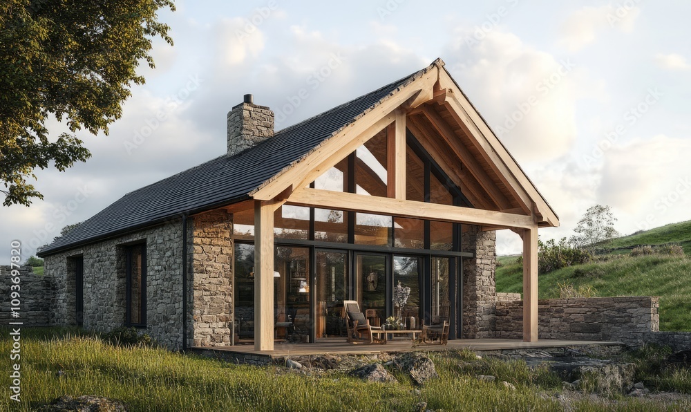 Poster building the extension with a robust timber frame