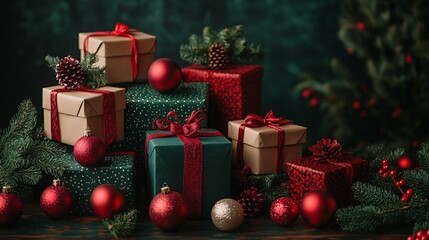 Xmas gift boxes on background with copy space