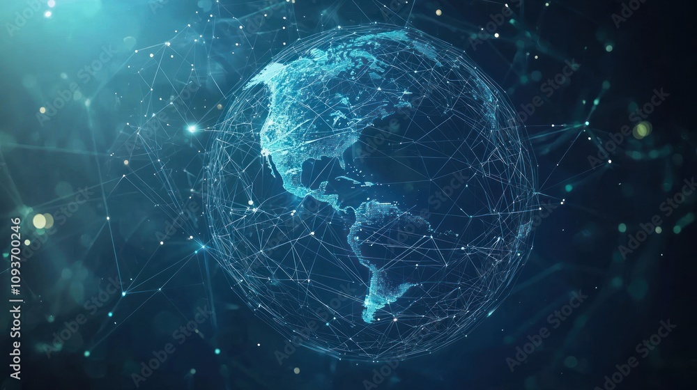 Fototapete Digital Globe with Connected Lines and Nodes