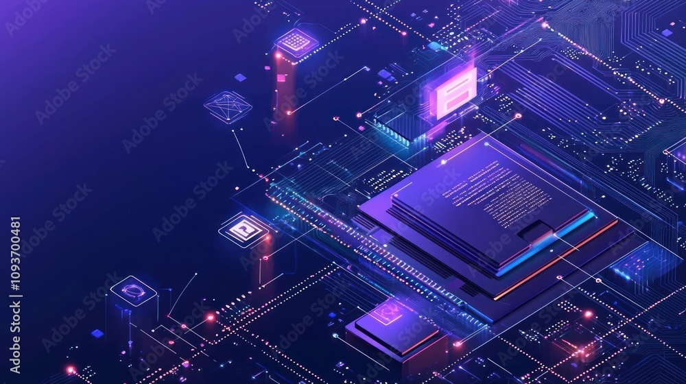 Aufkleber Abstract Circuit Board with Glowing Lines and Neon Colors
