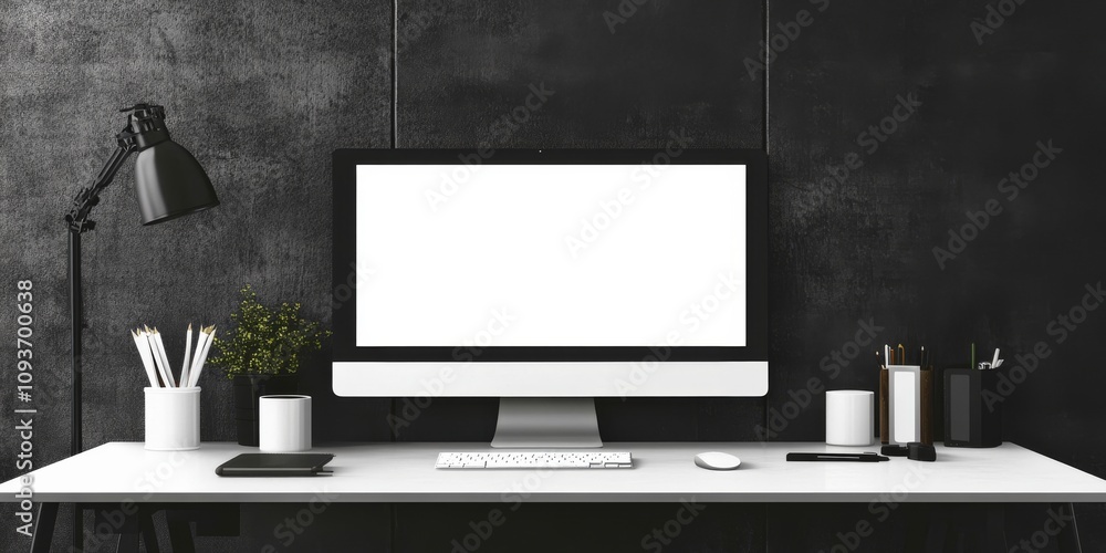 Aufkleber a clean desk shows a website design program. it's perfect for showing off digital design work.