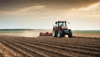 A dynamic illustration of a tractor plowing a field, capturing motion and purpose