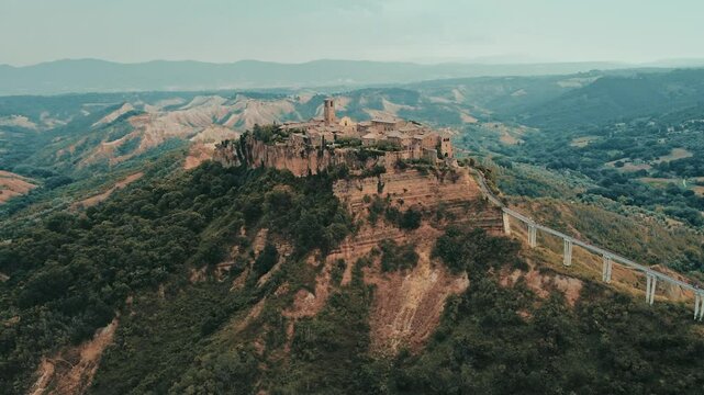 Drone around the unique village of Civita Bagnoregio
