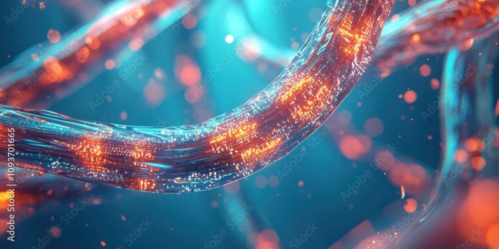 Poster abstract representation of data flow with glowing orange lines