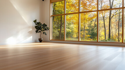 Serene Yoga Studio with Forest View and Natural Light