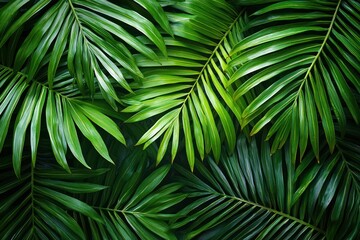 Lush Green Palm Fronds Overlapping with Dark Background