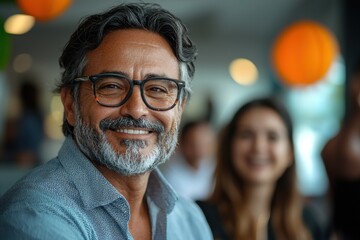 Fototapeta premium A Man With a Graying Beard Smiles at the Camera
