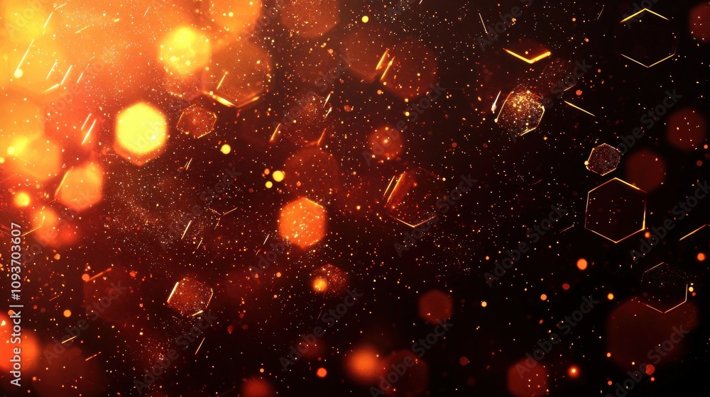 Poster abstract background with orange and yellow lights and sparkles