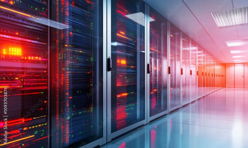 Poster digital server room with data storage infrastructure