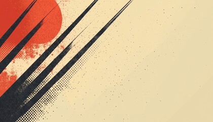 Abstract Background with Diagonal Stripes, Red Circle, and Speckled Texture