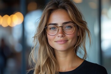 Portrait of a Young Woman with Blonde Hair and Glasses