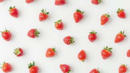 A Pattern of Red Strawberries on a White Background