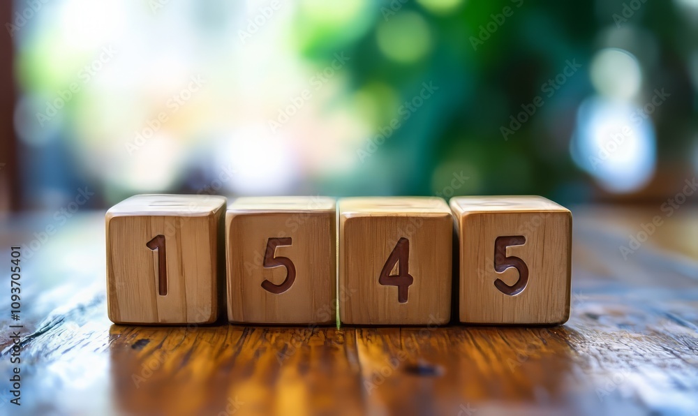 Poster wooden cubes with number first, second, third, fourth and fifth. task priority and management concep