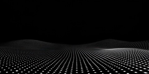 Abstract Wavy Surface of White Lights on Black Background