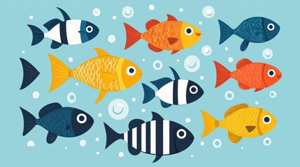 Naklejka premium A Colorful Group of Fish Swimming in a Blue Ocean