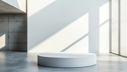 Concrete Platform in a Minimalist Room with Sunlight and Window