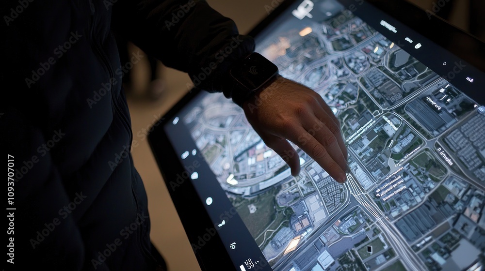 Poster Hand Interacting with a Digital Map Display
