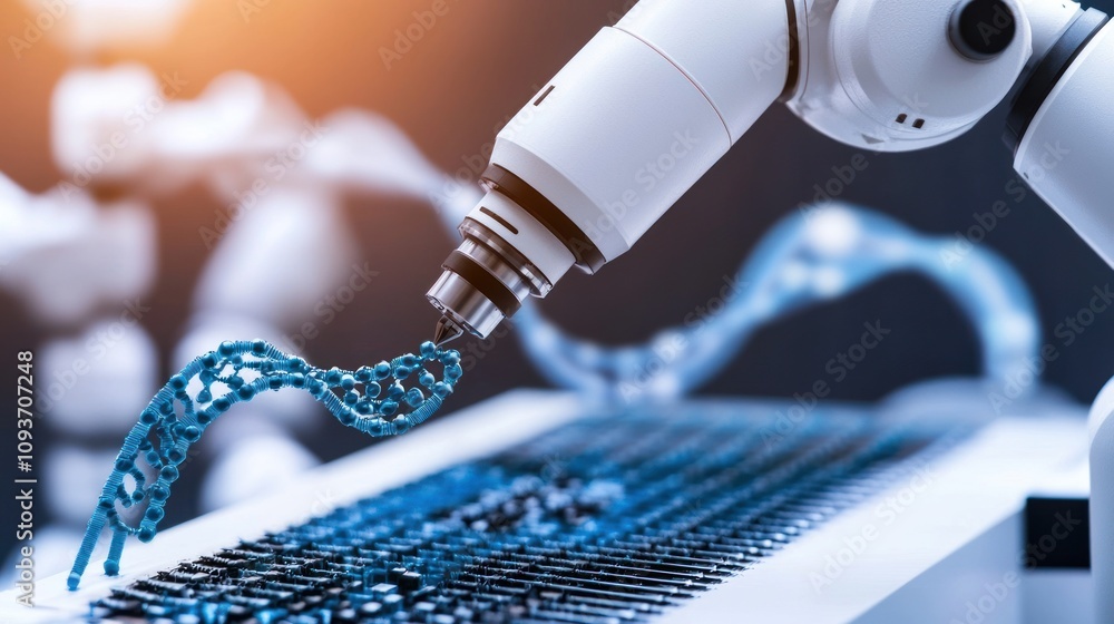 Aufkleber robotic arm manipulating a dna double helix model